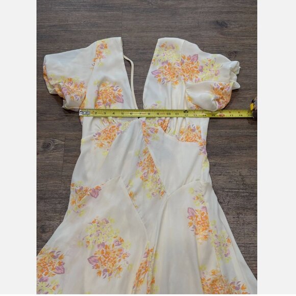 Free People Laura Printed Midi Dress Tea Combo Floral Boho Womens L - Picture 9 of 9